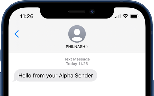 Screenshot - Iphone montrant un message reçu de l"expéditeur "PHILNASH"