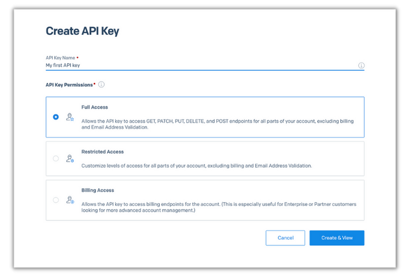 Create an API key form