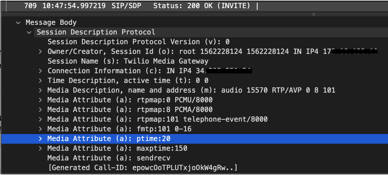 sip packet p time attribute