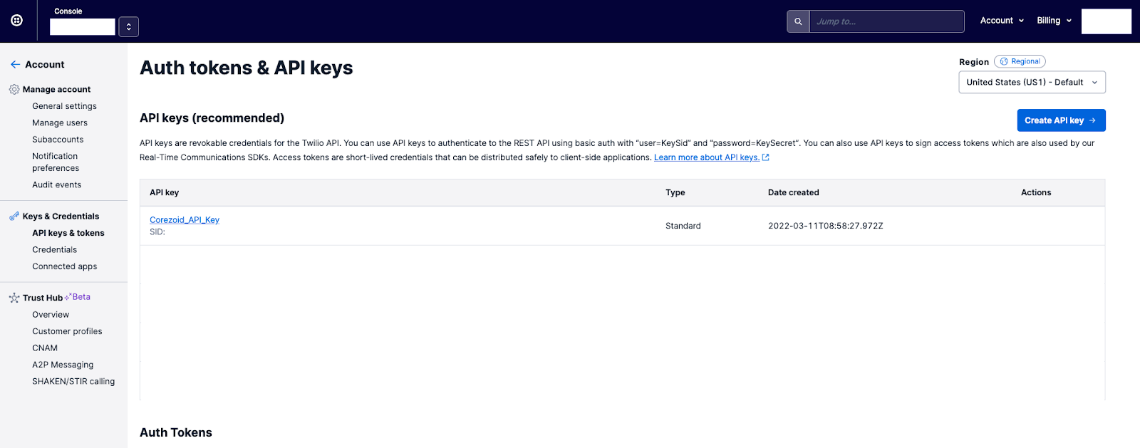 Creating API Keys in Twilio