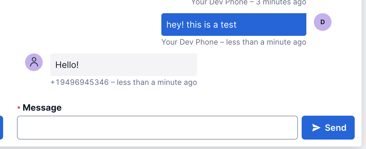 Message history in the Dev Phone