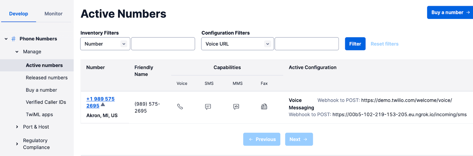 Twilio Active Numbers