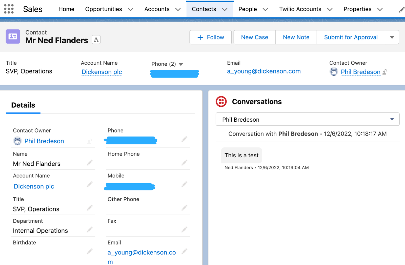 Refresh the page in Salesforce to see the Conversation