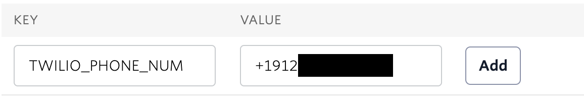 Image of what the key value pair for adding environment variables looks like