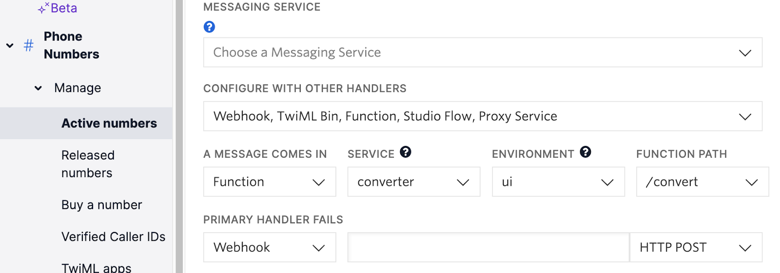 Connect your Twilio phone number to the function