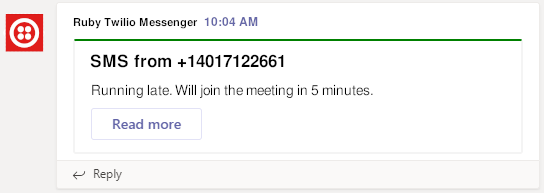 microsoft teams message received from Twilio SMS