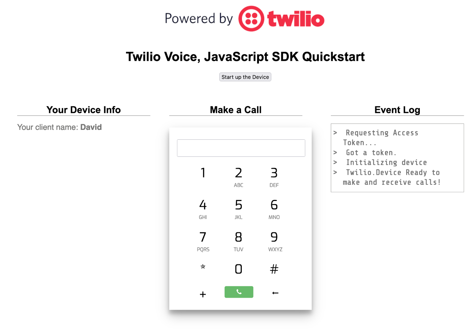 Programmable Voice JavaScript Quickstart with a Dialpad in the UI