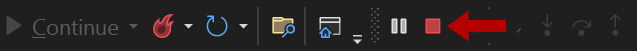 Arrow pointing to the stop button which is a red square in the top toolbar.