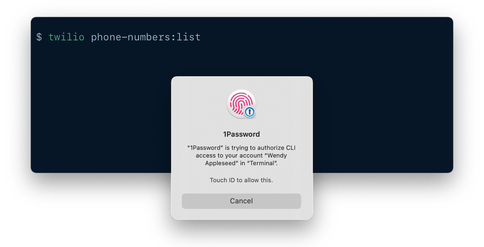 Prompt to authenticate with Touch ID when using a Twilio CLI command