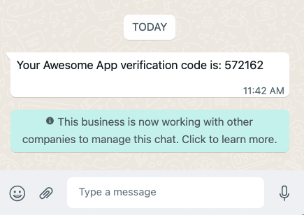 Verification code sent to WhatsApp