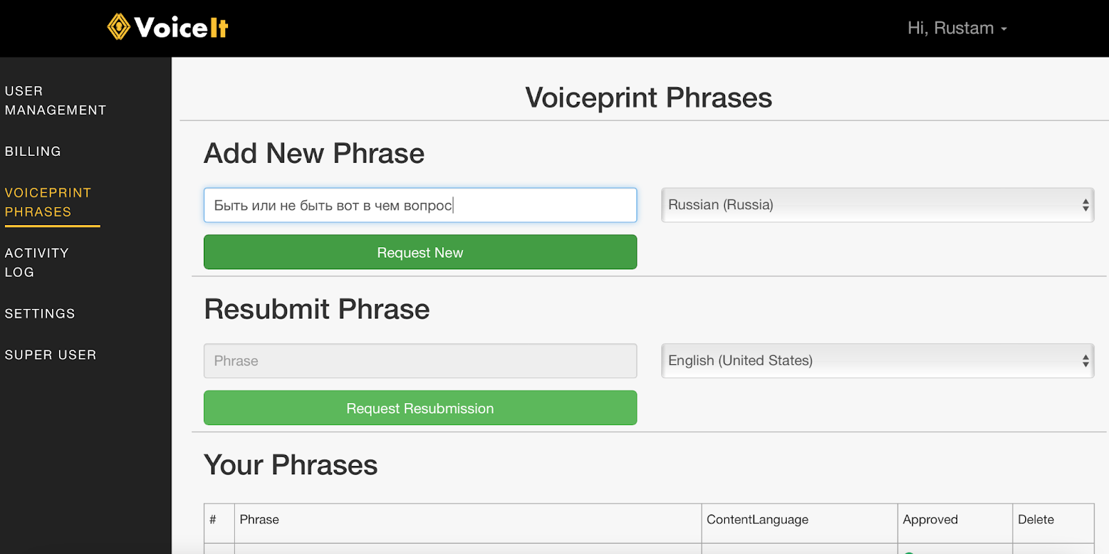 Setting a VoiceIt language