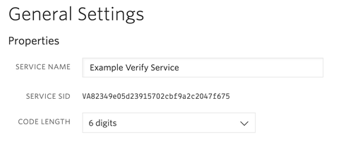 Twilio verify console showing an example