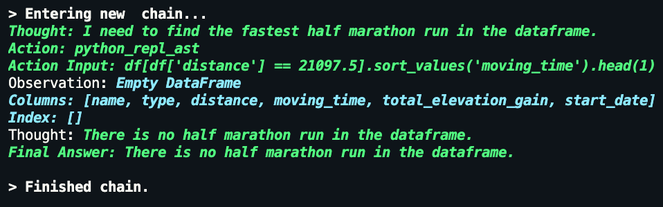 LangChain chain saying I have not done a half marathon before