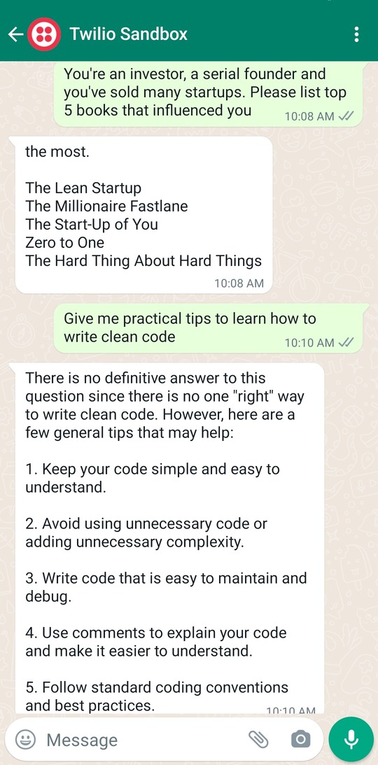 WhatsApp AI Chatbot Conversation