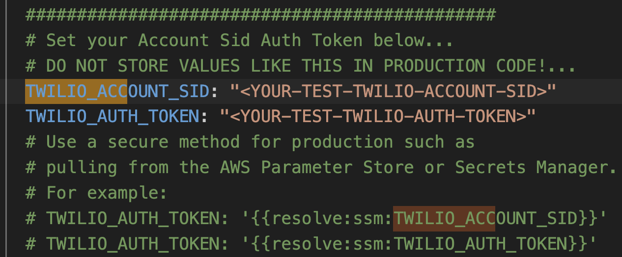 Setting the Twilio Account SID in the yaml file