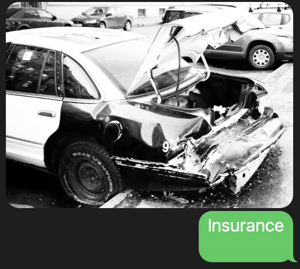 Black and white picture of a car with damage