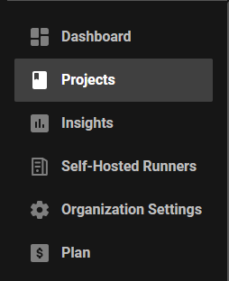 Screenshot of the Projects tab on the left-hand side of the CircleCI UI.