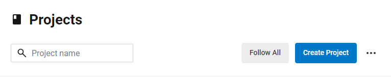 Screenshot of the Projects page, showing the Create Project button.