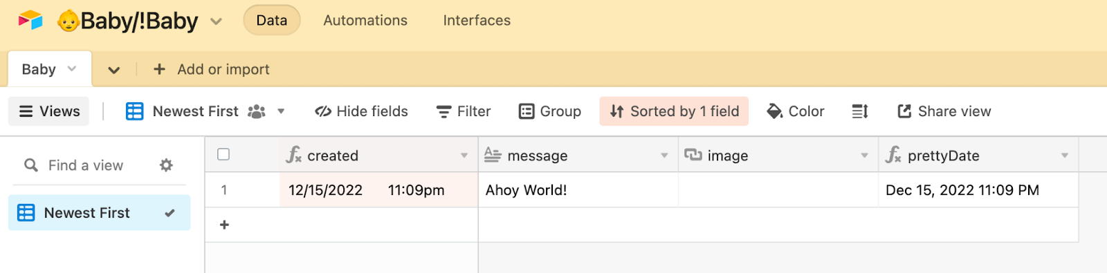 Airtable interface with column headers