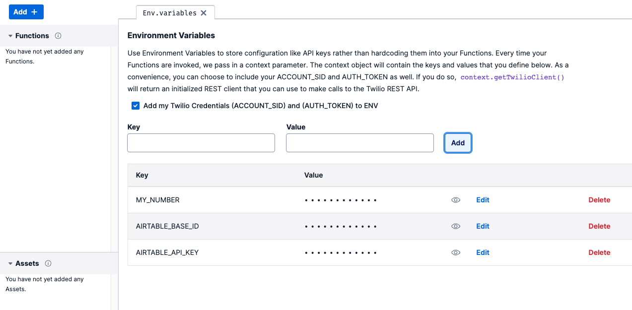 Environment Variables in Twilio Functions