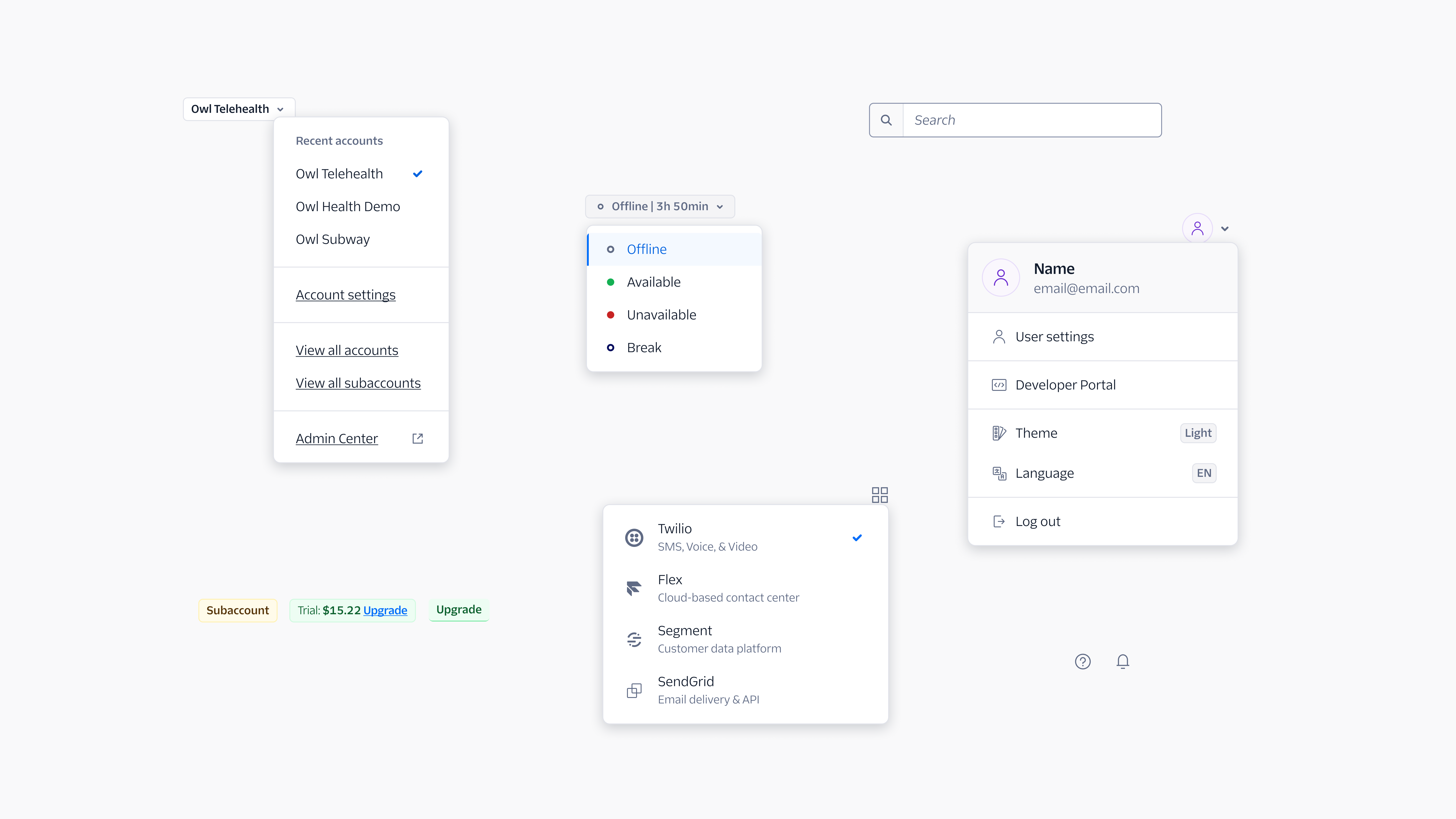 A compilation of navigation components in their final design.