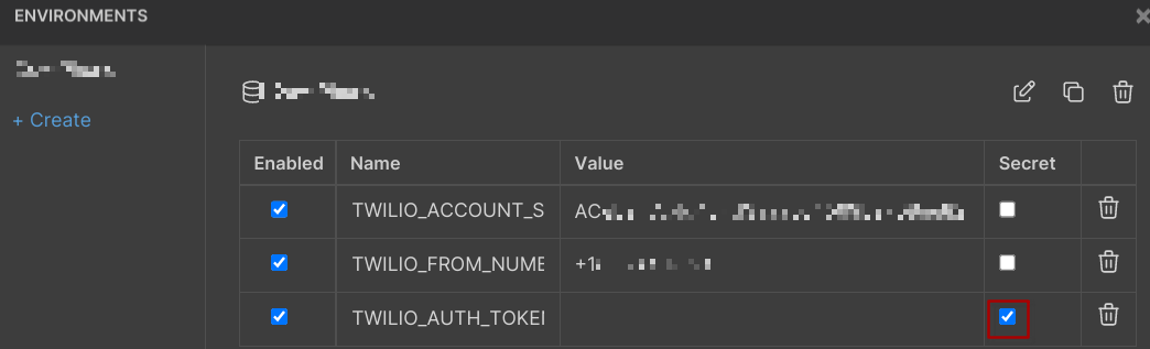 Adding Twilio account credentials inside Bruno