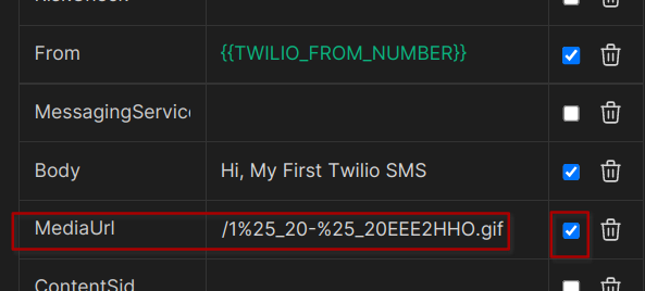 Add a MediaUrl in Bruno to send an SMS with image link or MMS via Twilio