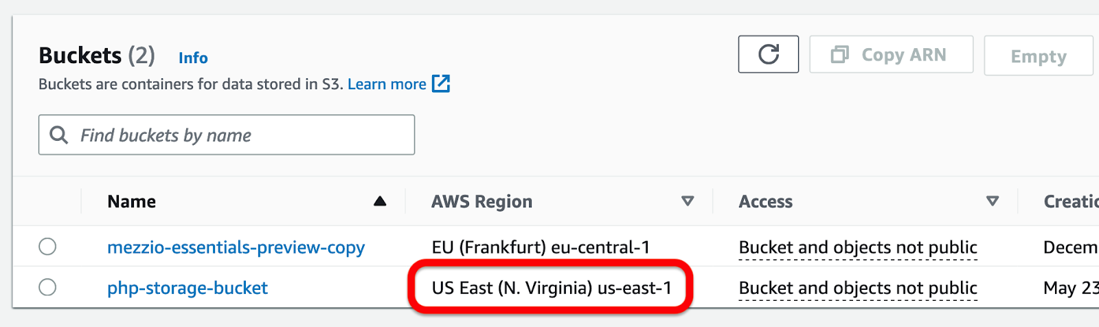 How to find an S3 Bucket"s region in the AWS S3 Bucket"s list