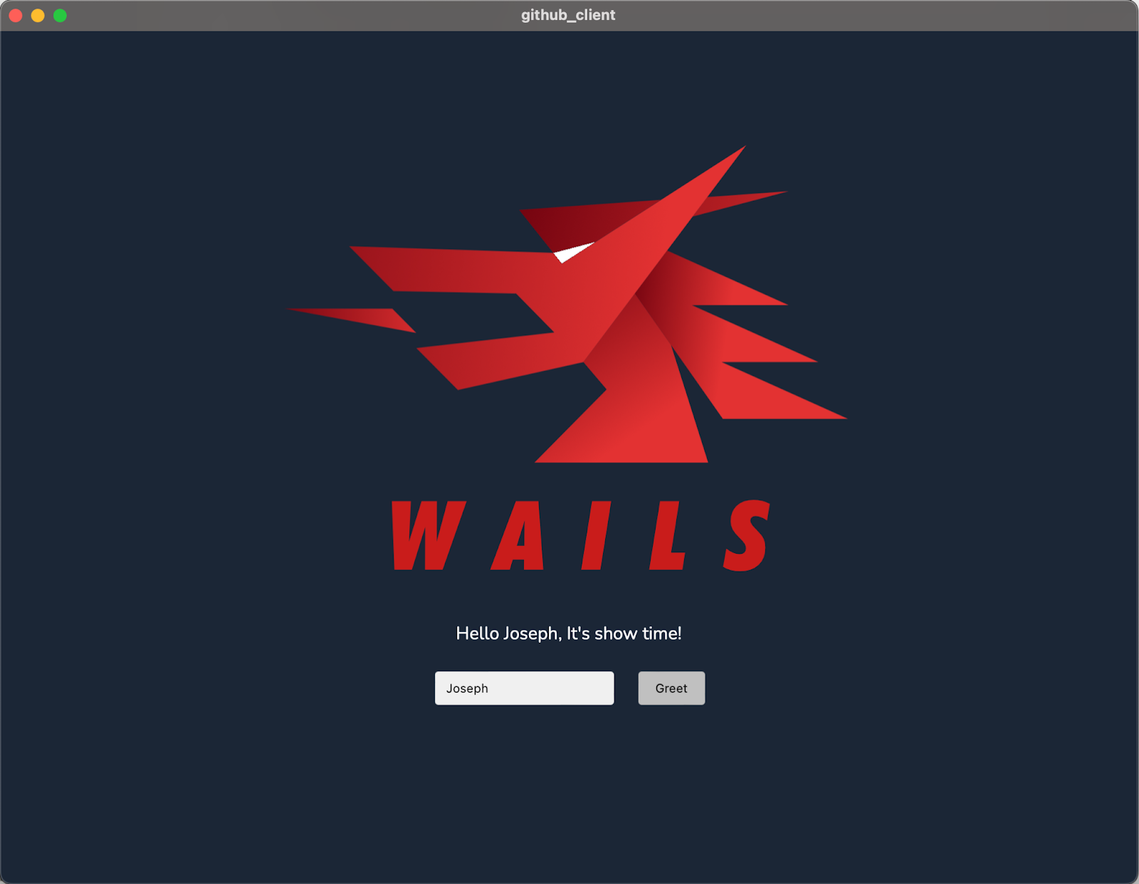 The initial Wails app running on macOS
