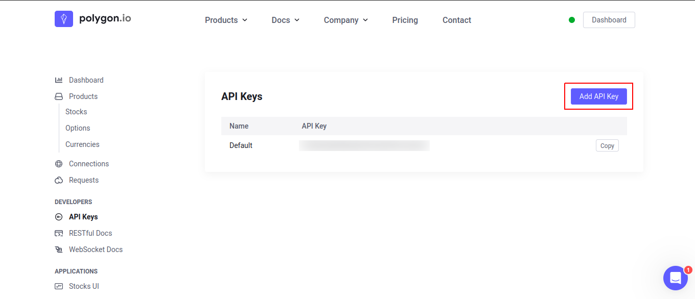 Polygon API Keys Page