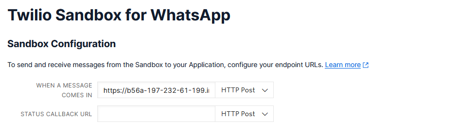 WhatsApp Sandbox Settings in Twilio Console