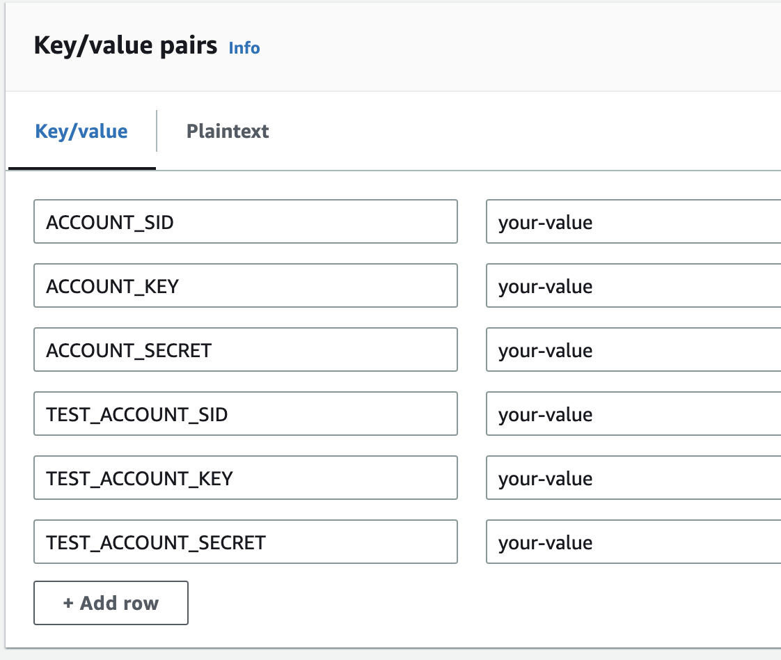 Key value pairs to add in AWS