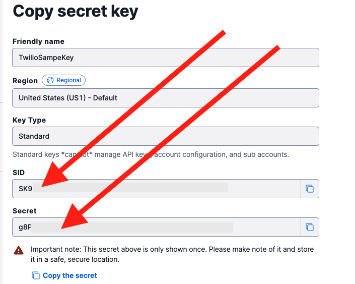 SID and secret key for an API key