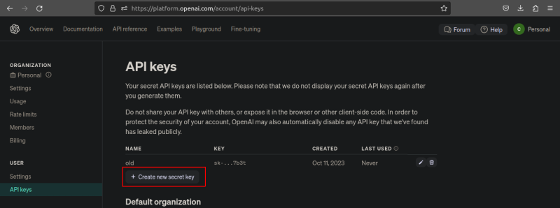 Create an OpenAI API key