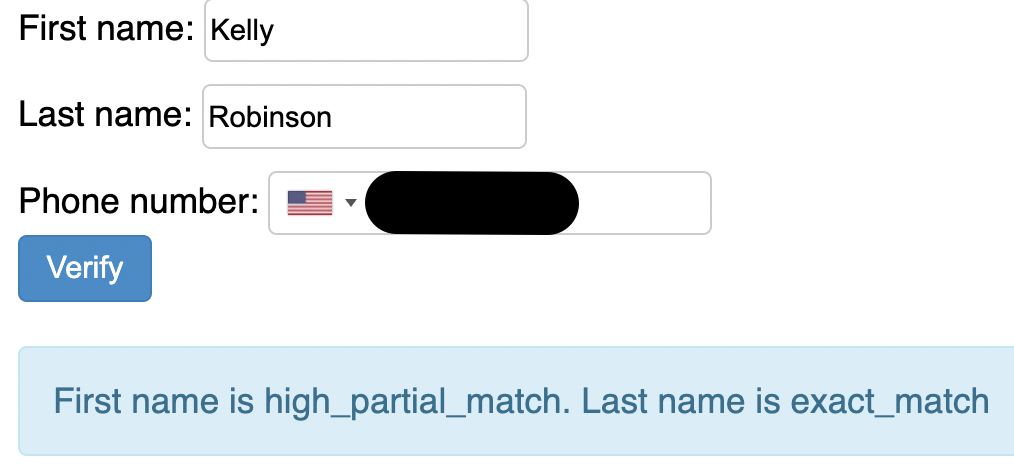 sign up-like form with a slightly mis-spelled first name that returns a high partial match