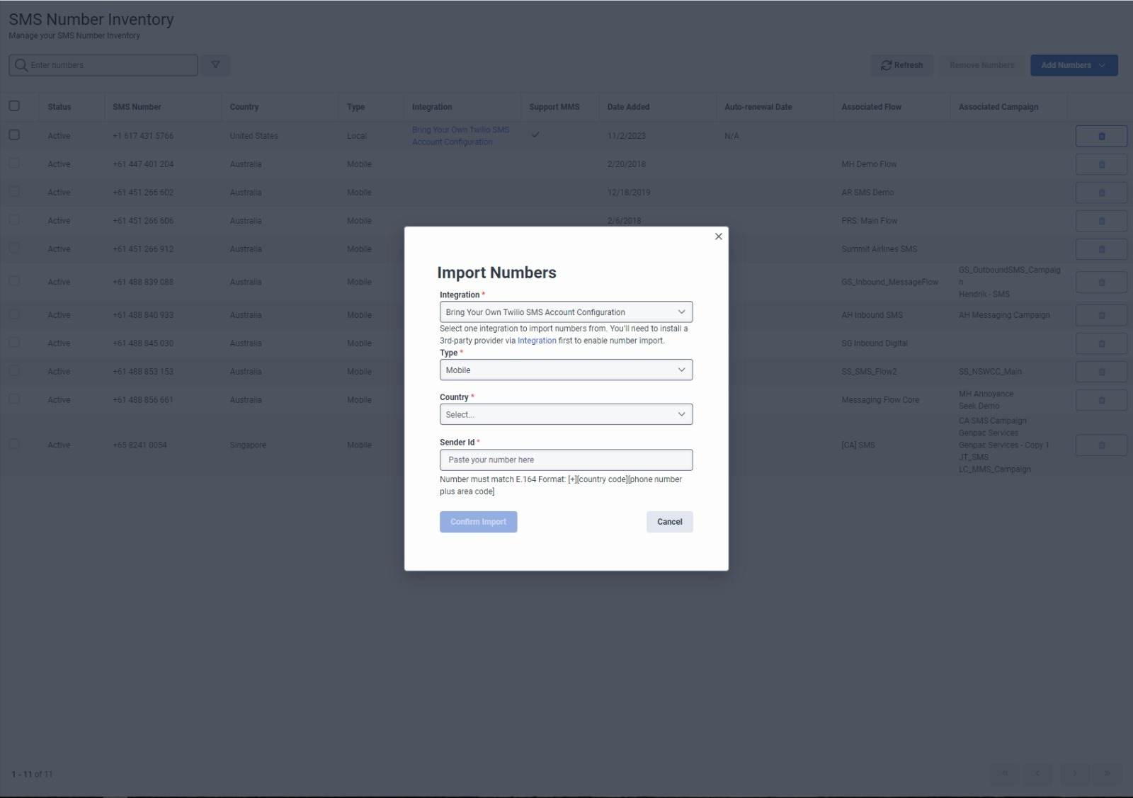 Import Twilio SMS numbers to Genesys Cloud