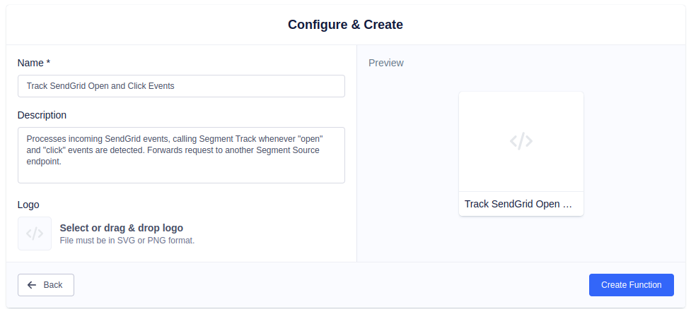 Add a name and create a Segment source function