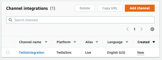 Channel integration list showing the newly created integration in the list