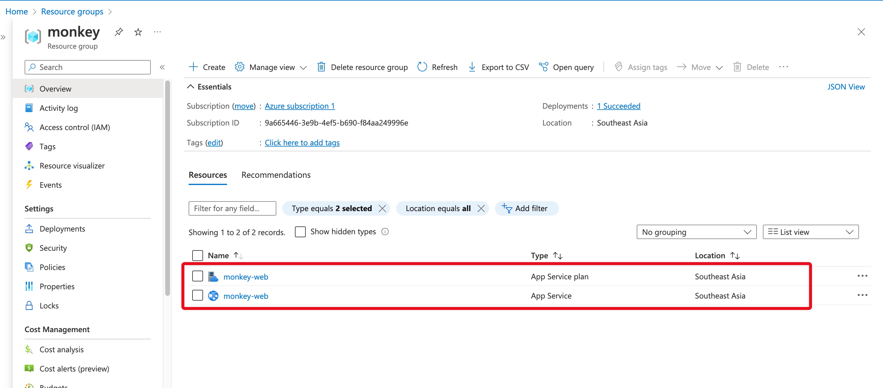 Azure Portal - Resource Group