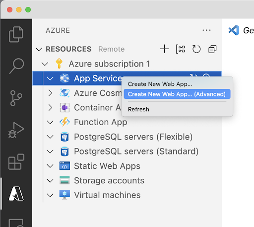 VS Code Azure App Service