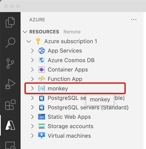 VS Code Verify Added Resource Group