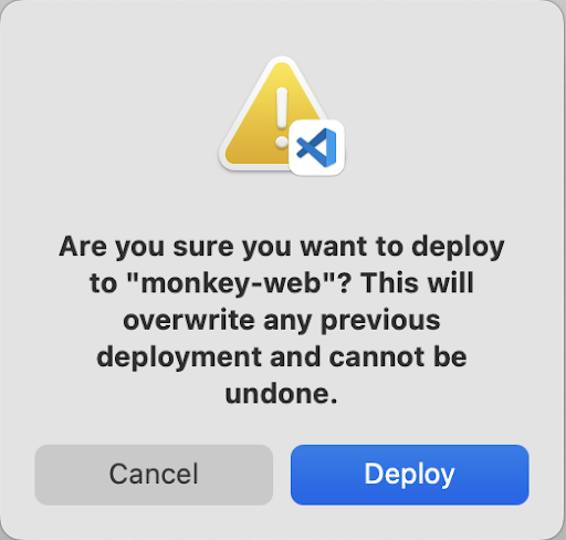 VS Code Deploy to Web Confirm