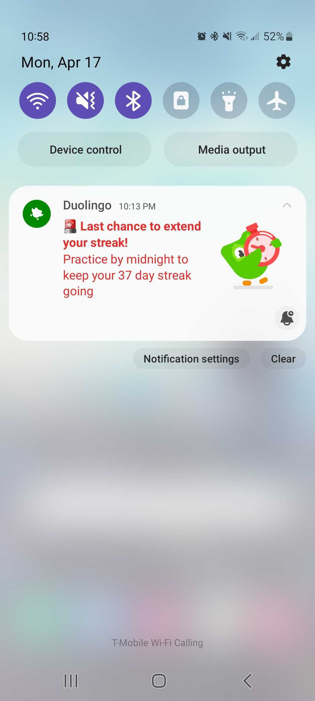 duolingo push notification reminder to practice
