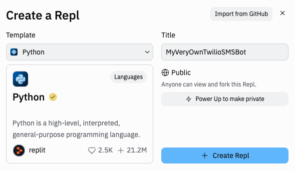 Create a new repl screenshot