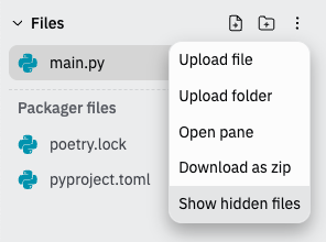 Replit show hidden files menu