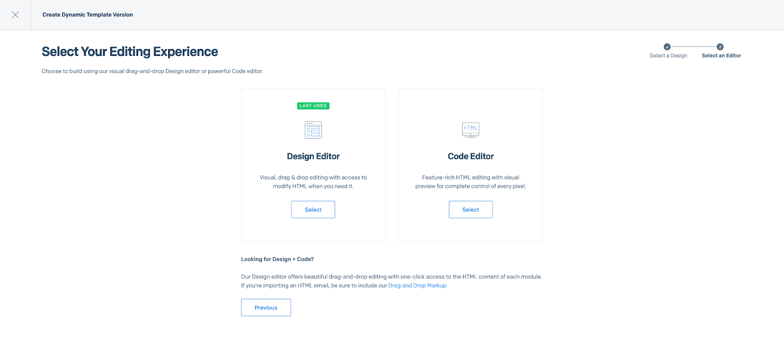 Choosing between the Design Editor and the Code Editor, which you can transition between