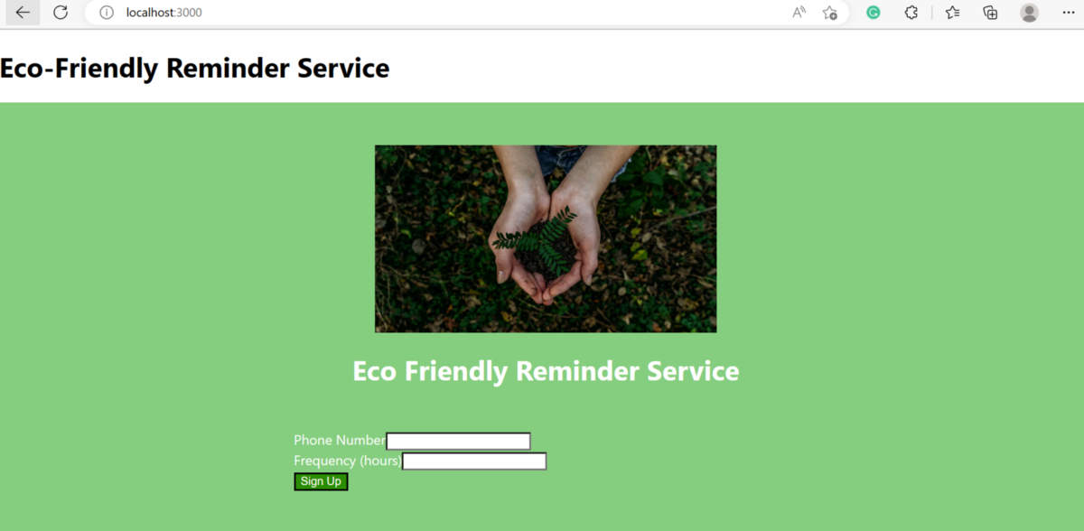 Eco Friendly Reminder Service webpage