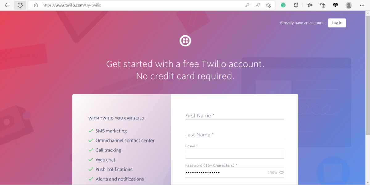 Twilio signup