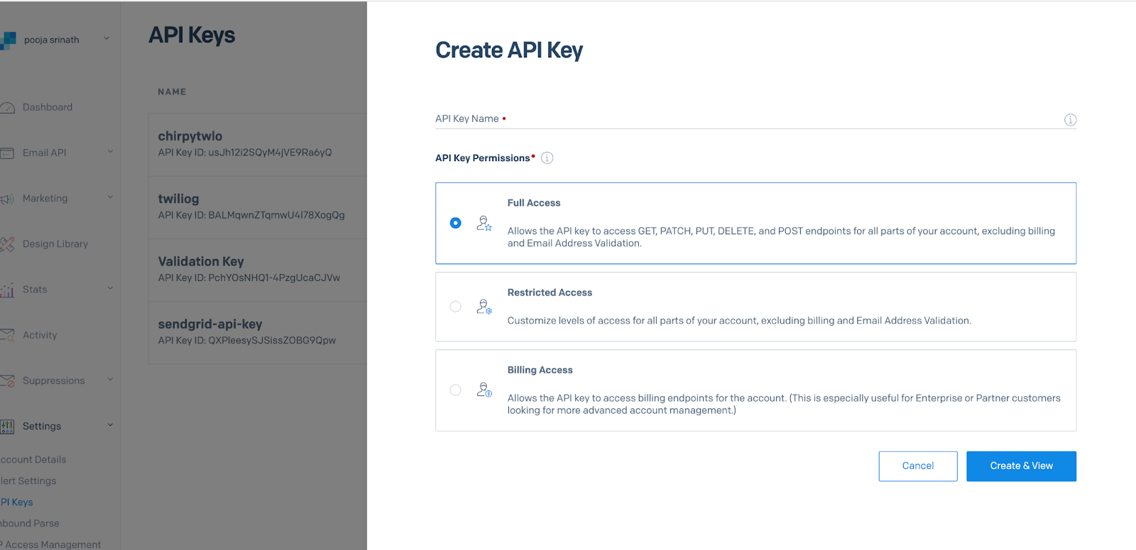 Full access API Key for SendGrid