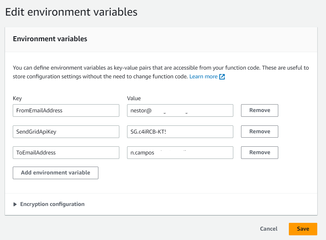 Environment variables module with the necessary values added.